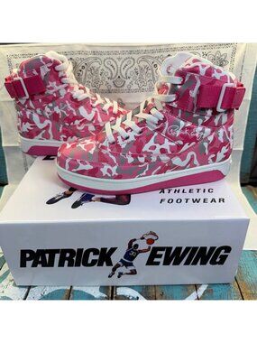 NIB Patrick Ewing Orion Strap Hi Womens  7.5/Youth 6 Basketball Shoe Pink Camo